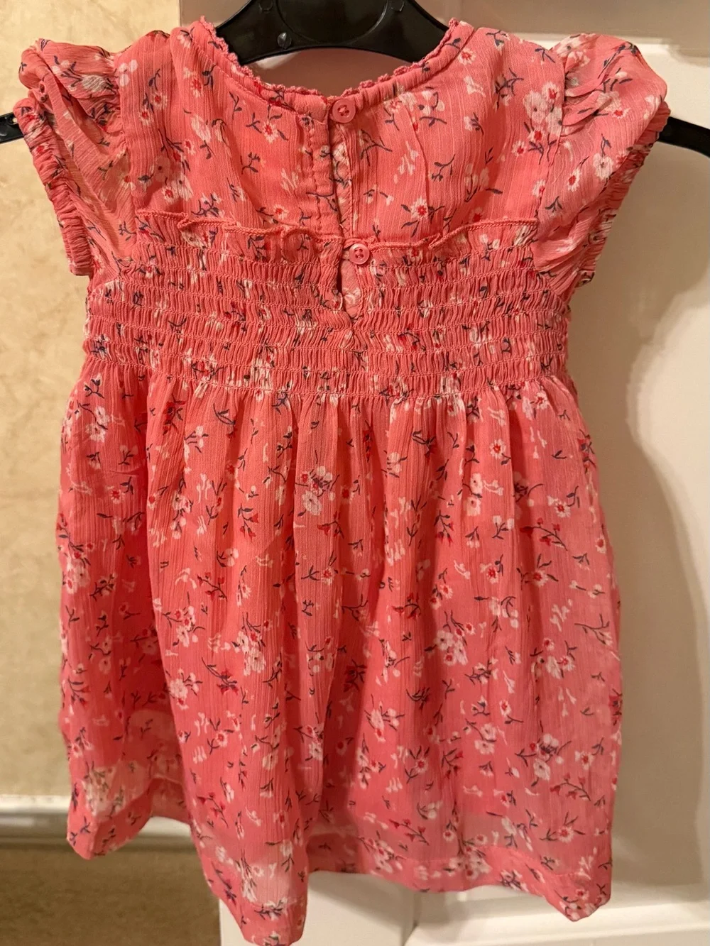GAP Coral Pink Floral Smocked Casual Dress